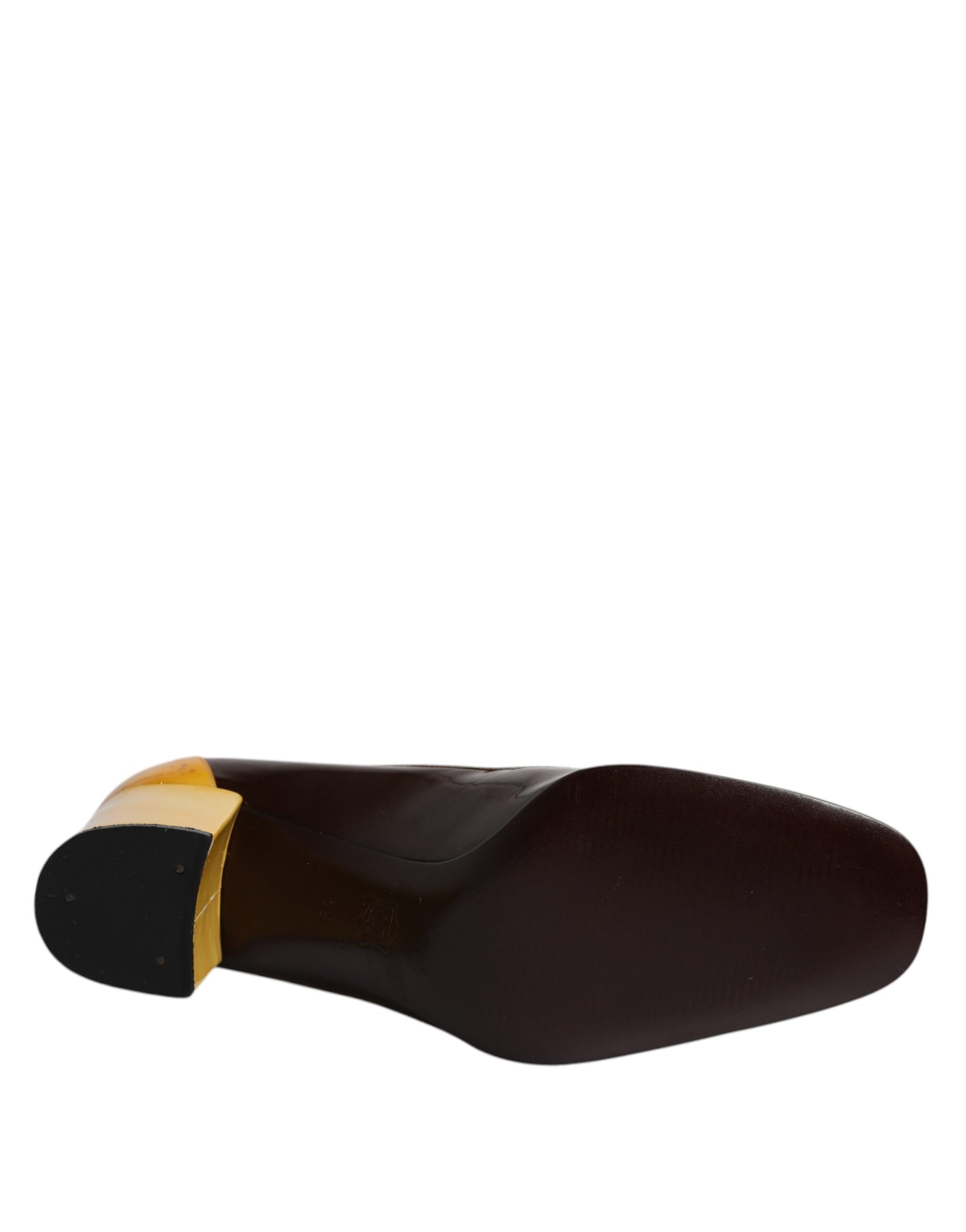 Dolce & Gabbana Yellow Brown Leather Block Heel Pumps Shoes | Regal Royce