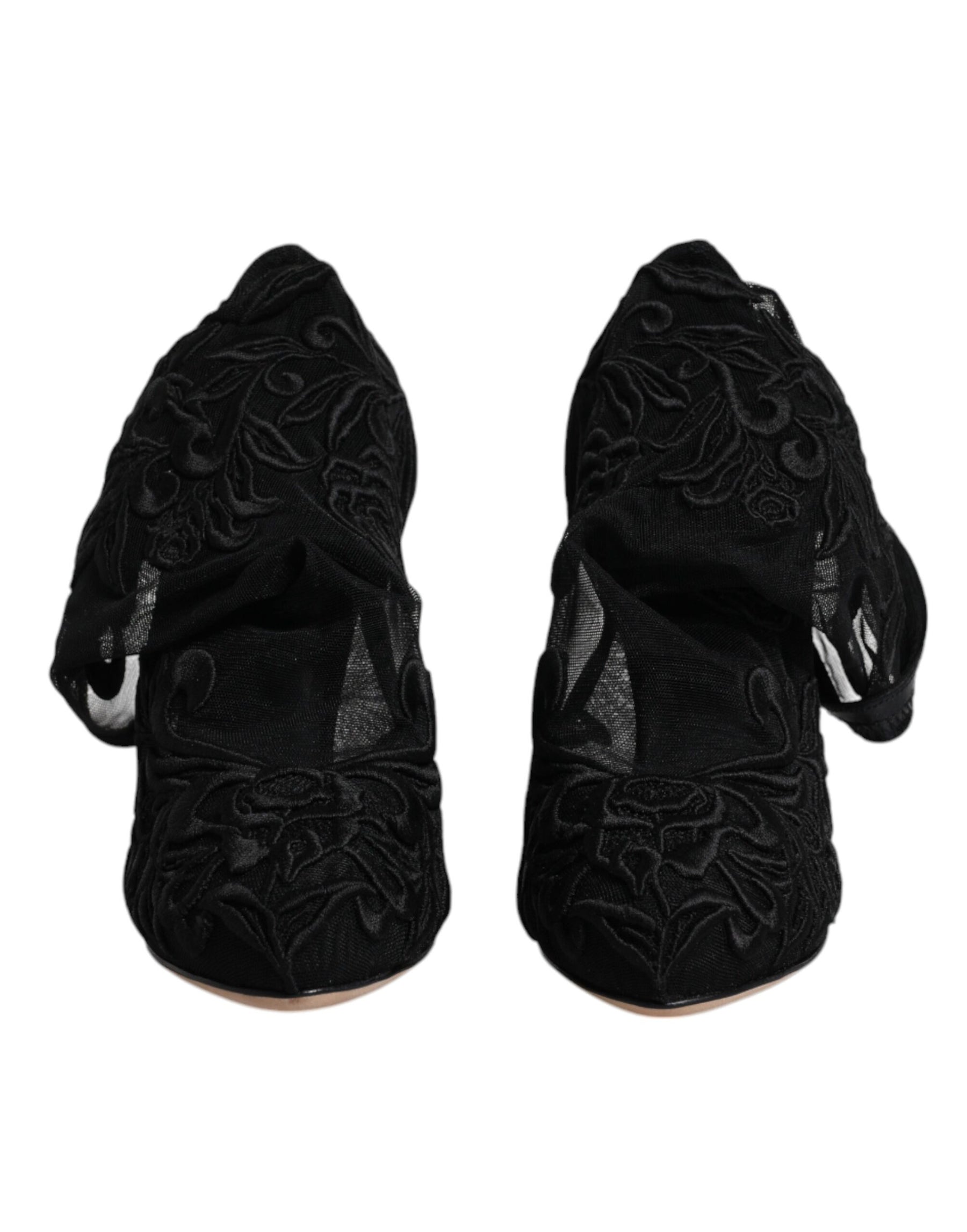 Dolce & Gabbana Black Tulle Stretch Heels Mid Calf Boots Shoes | Regal Royce