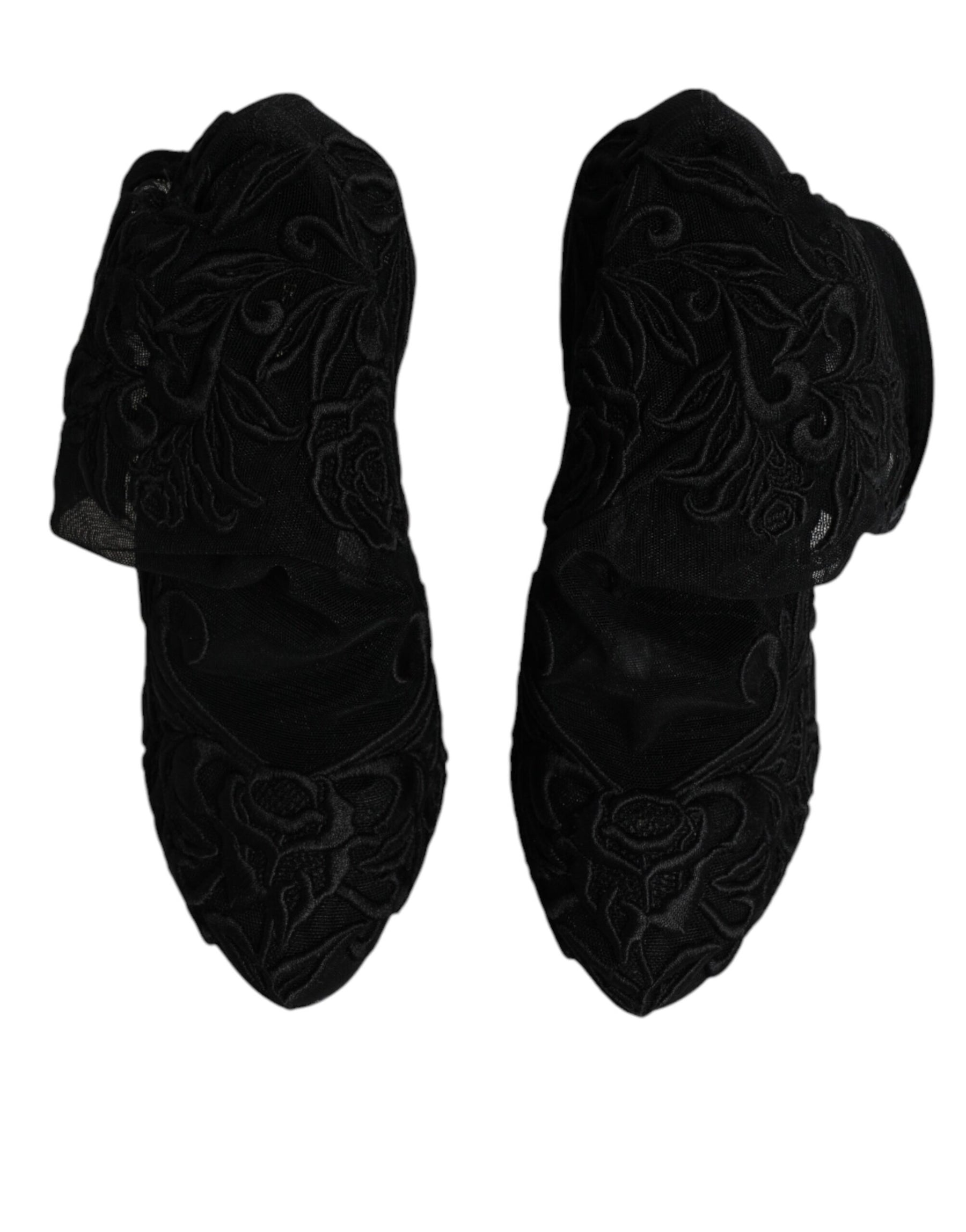 Dolce & Gabbana Black Tulle Stretch Heels Mid Calf Boots Shoes | Regal Royce