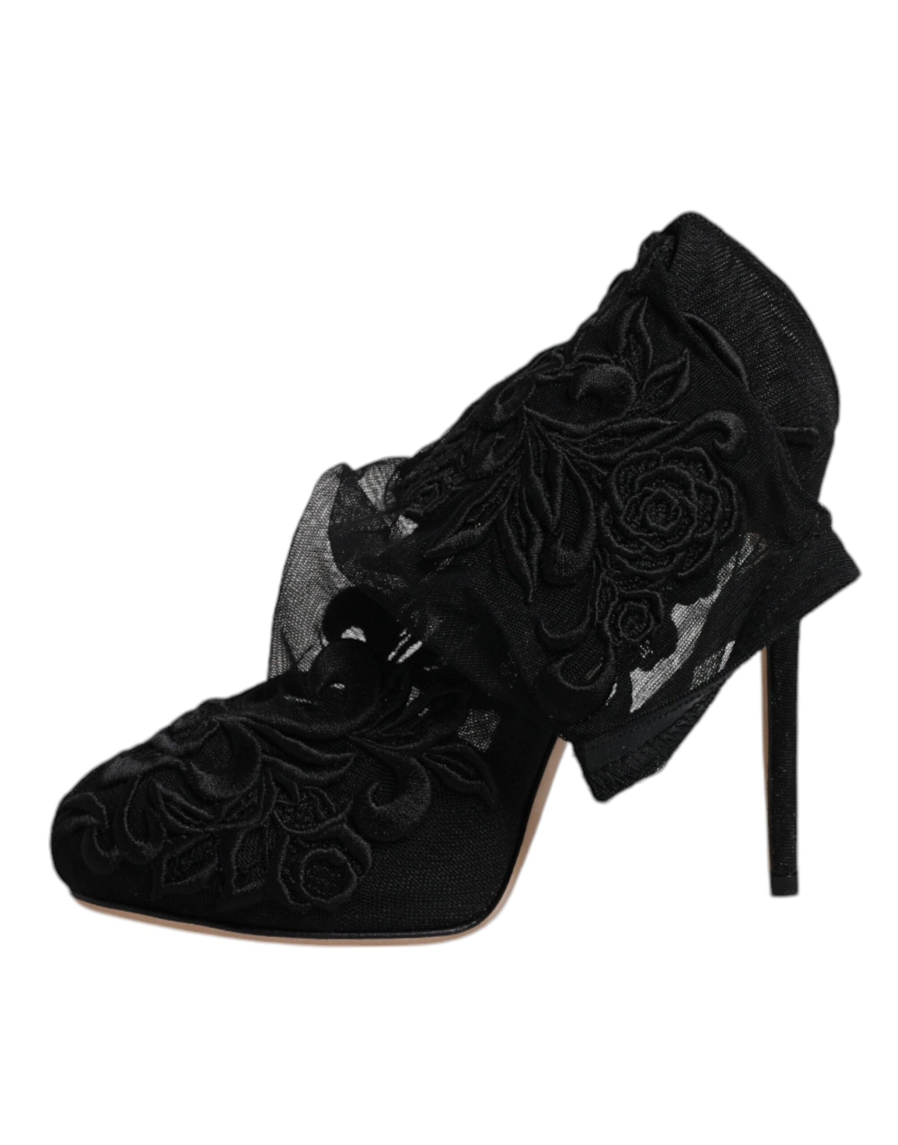 Dolce & Gabbana Black Tulle Stretch Heels Mid Calf Boots Shoes | Regal Royce