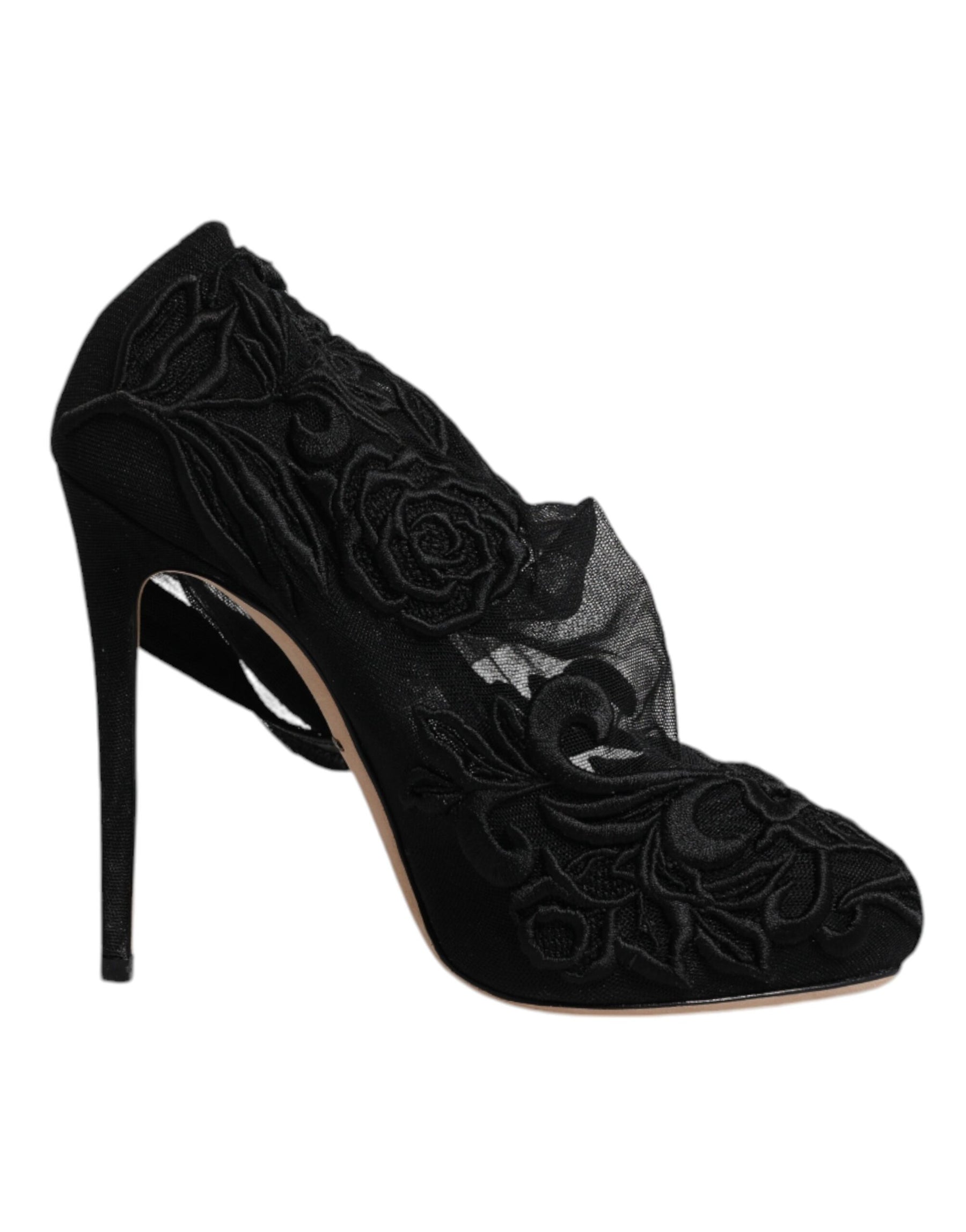 Dolce & Gabbana Black Tulle Stretch Heels Mid Calf Boots Shoes | Regal Royce