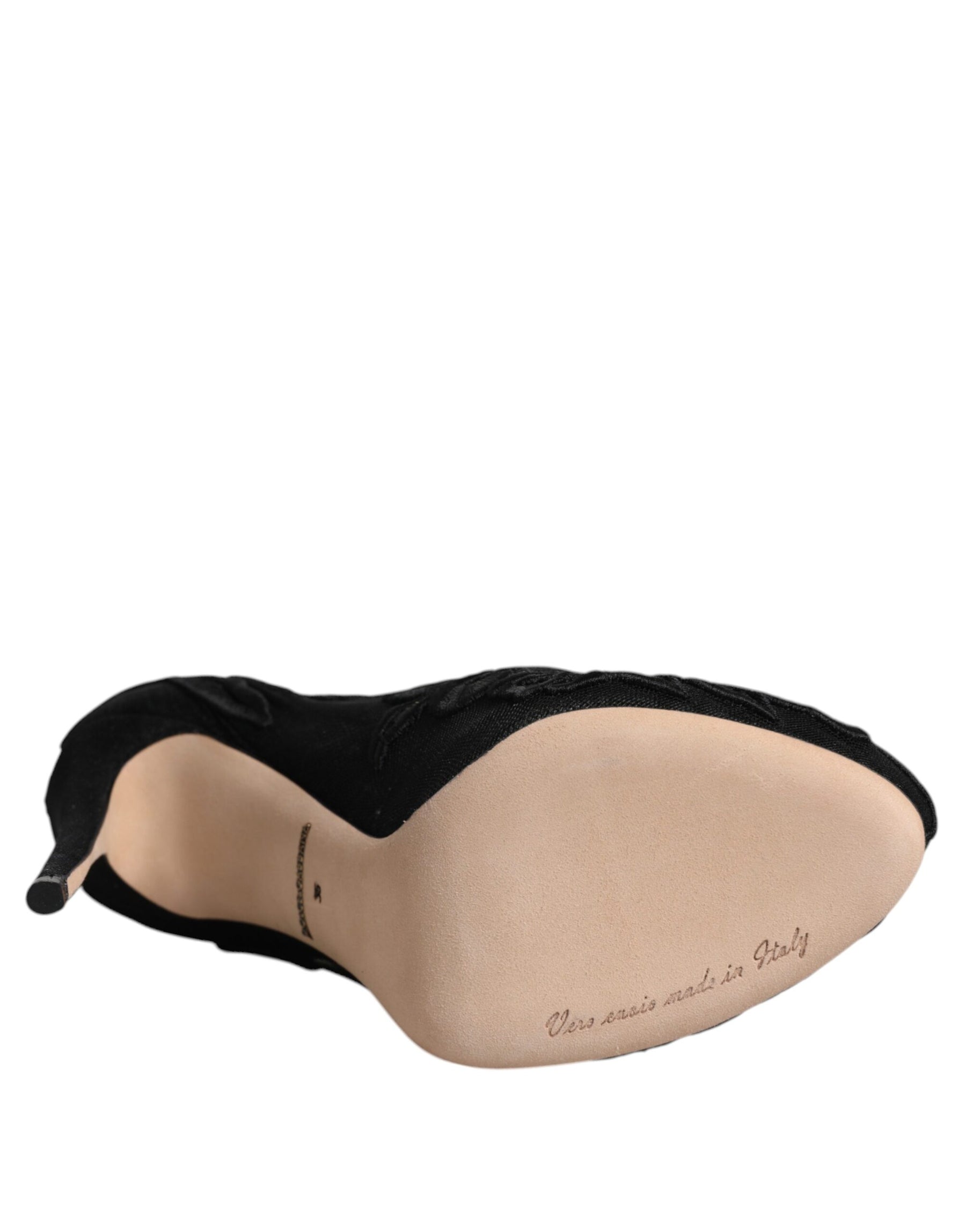 Dolce & Gabbana Black Tulle Stretch Heels Mid Calf Boots Shoes | Regal Royce