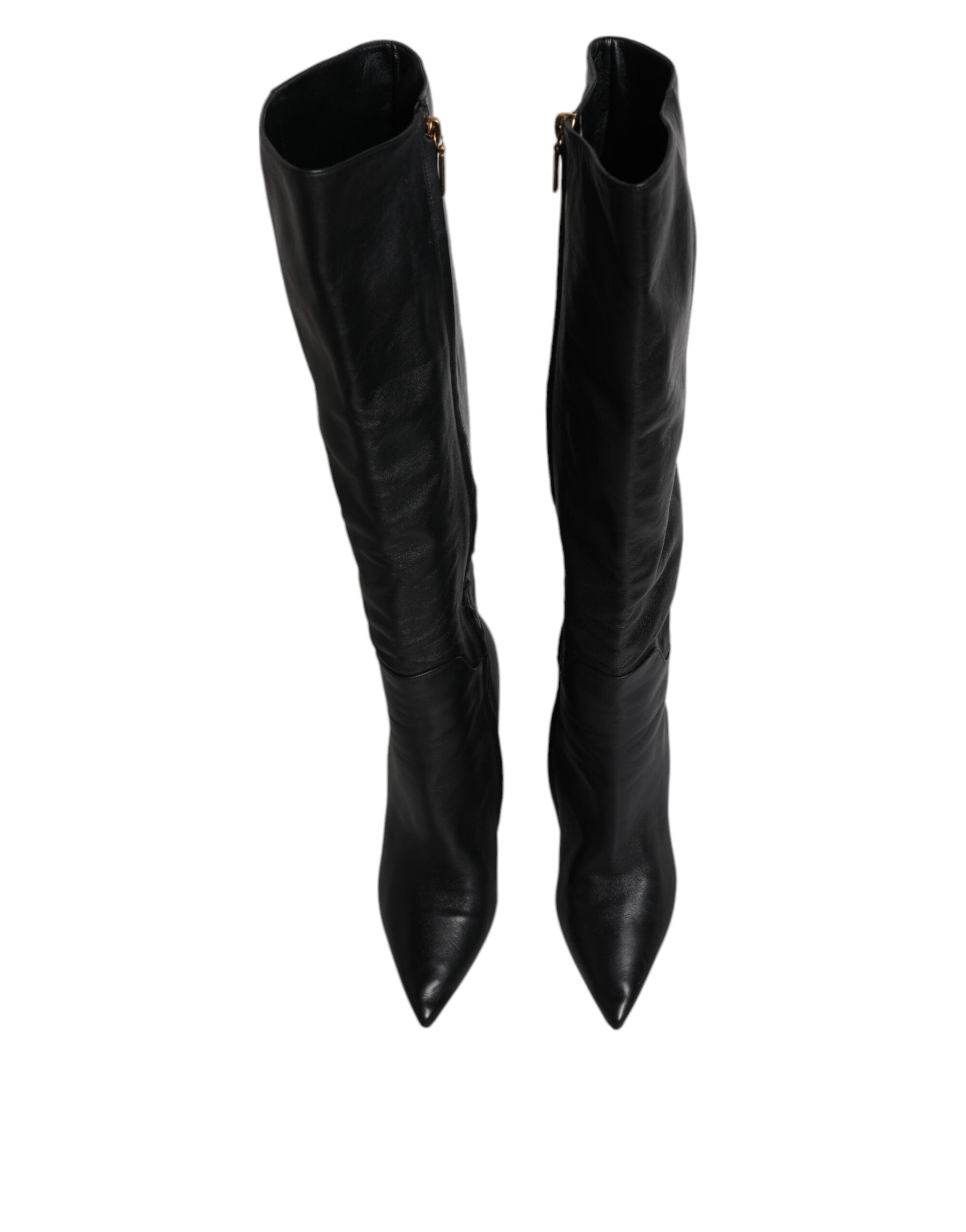 Dolce & Gabbana Black Leather Heels Knee High Boots Shoes | Regal Royce