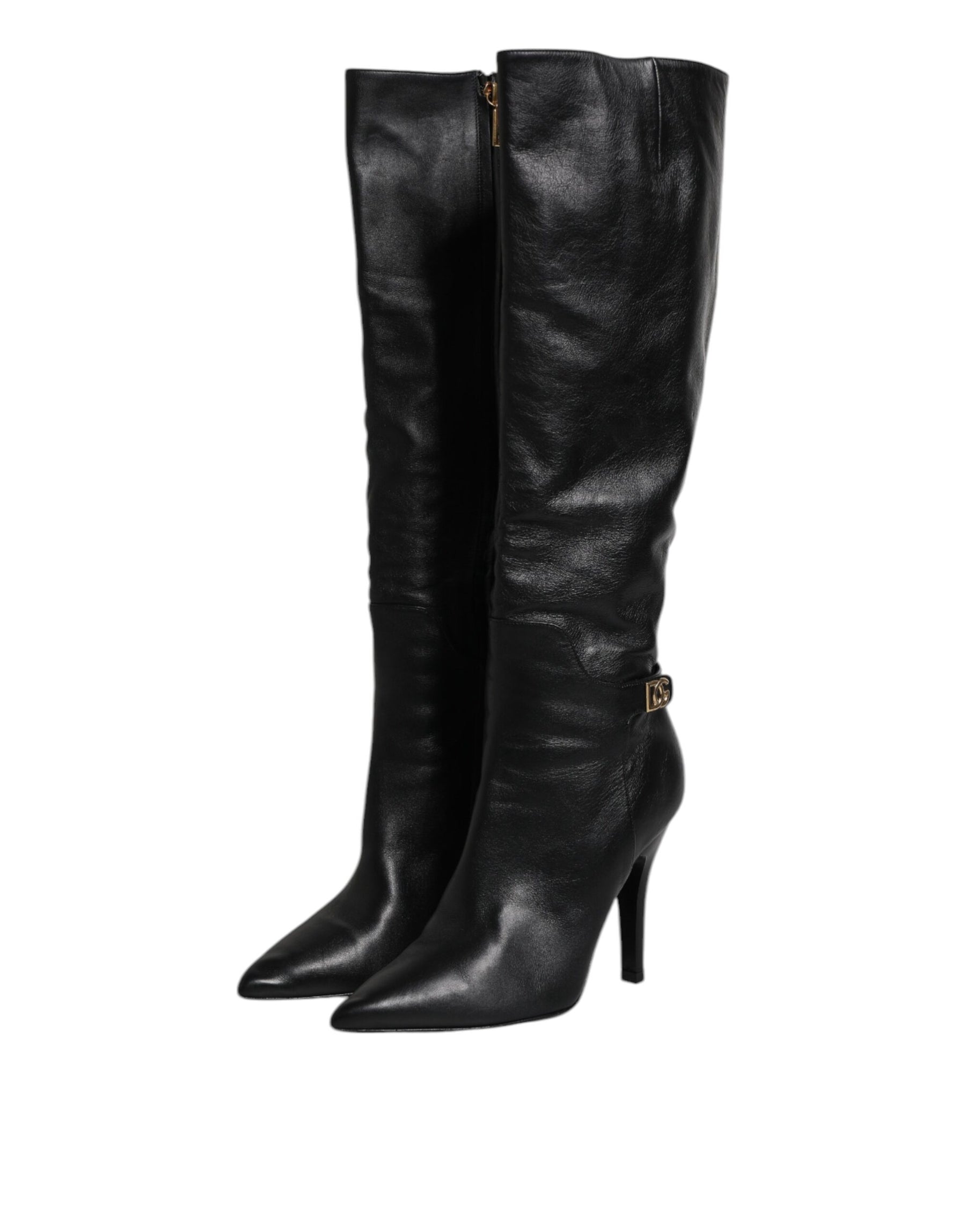 Dolce & Gabbana Black Leather Heels Knee High Boots Shoes | Regal Royce