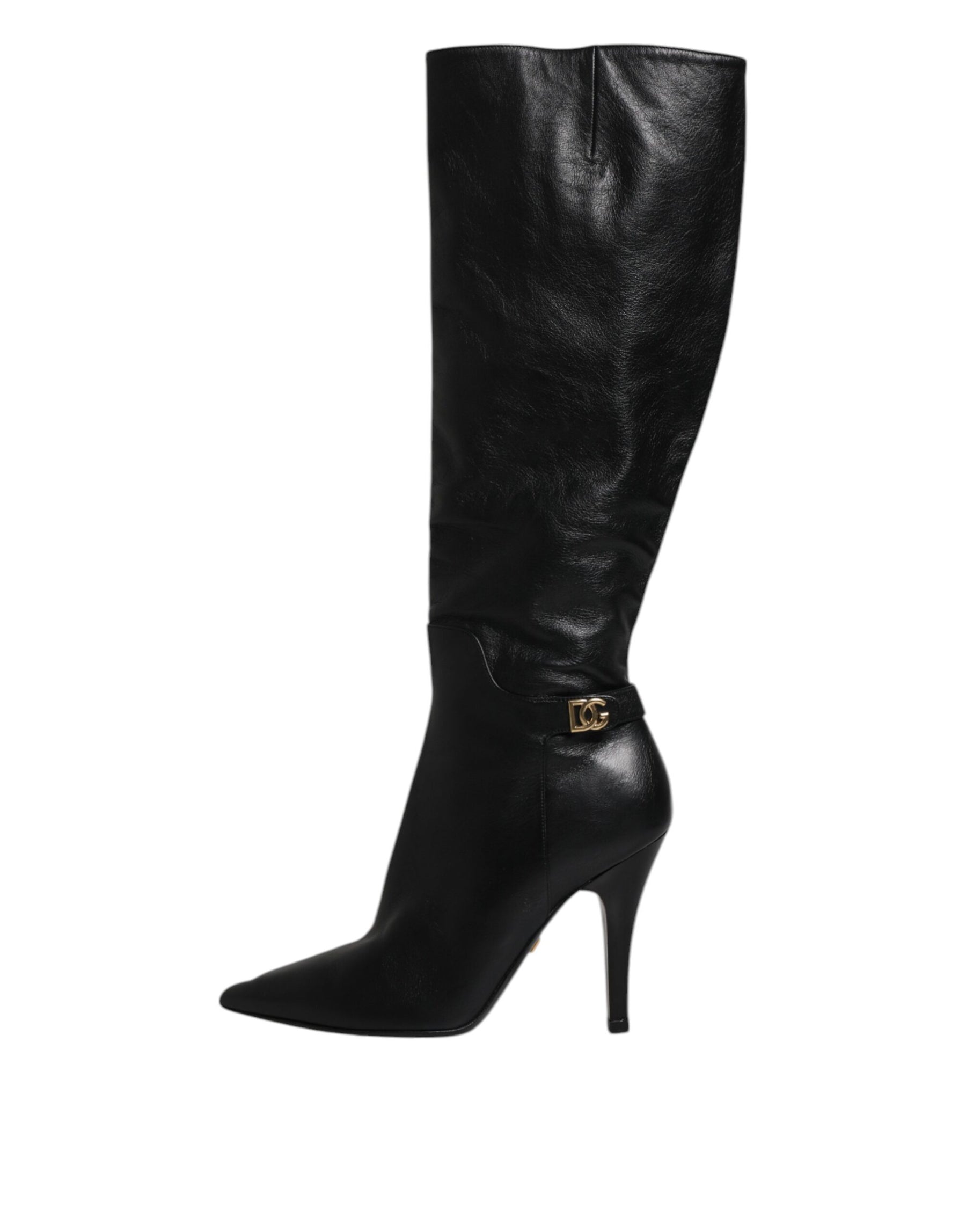 Dolce & Gabbana Black Leather Heels Knee High Boots Shoes | Regal Royce