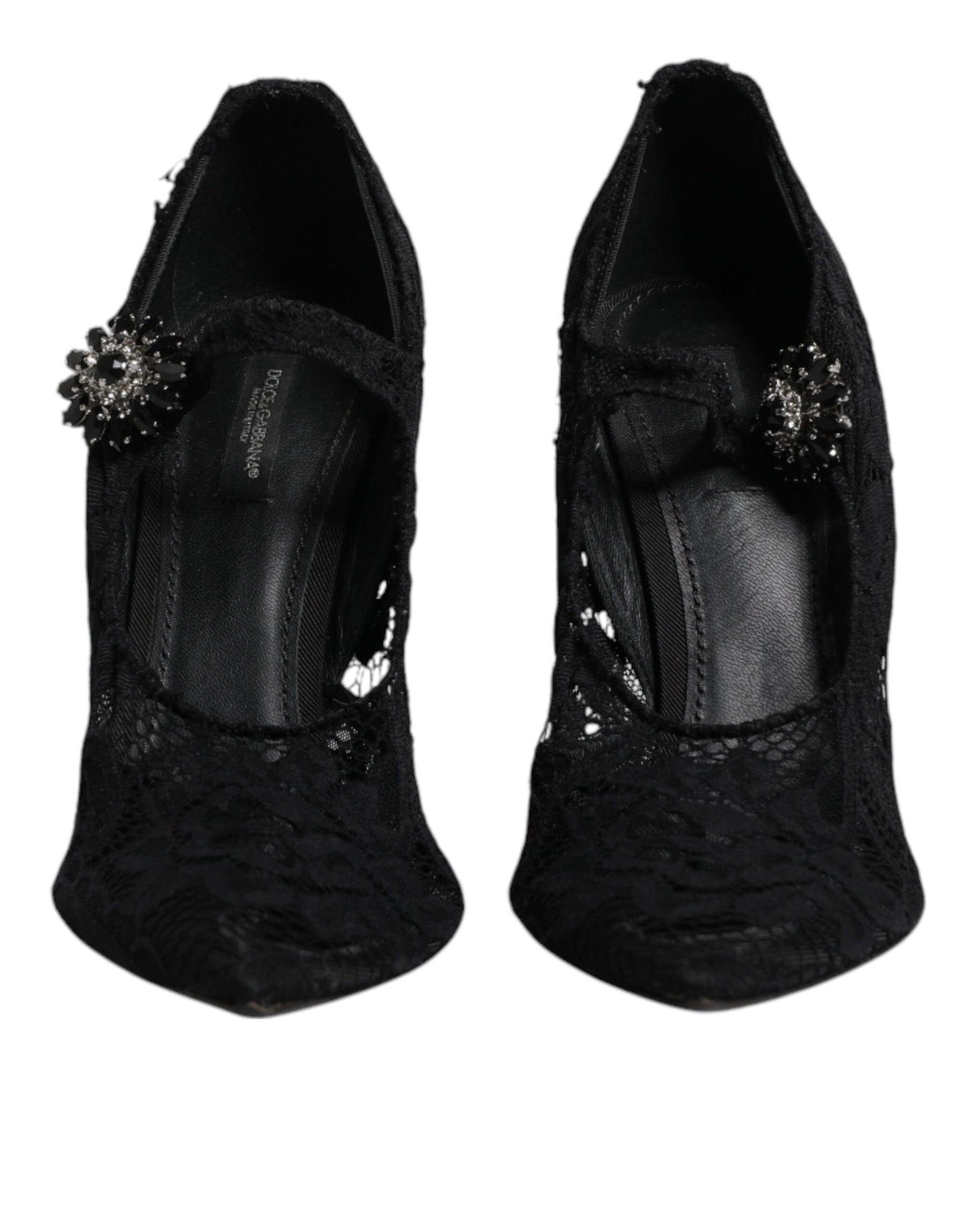 Dolce & Gabbana Black Lace Crystals Mary Jane Pumps Shoes | Regal Royce