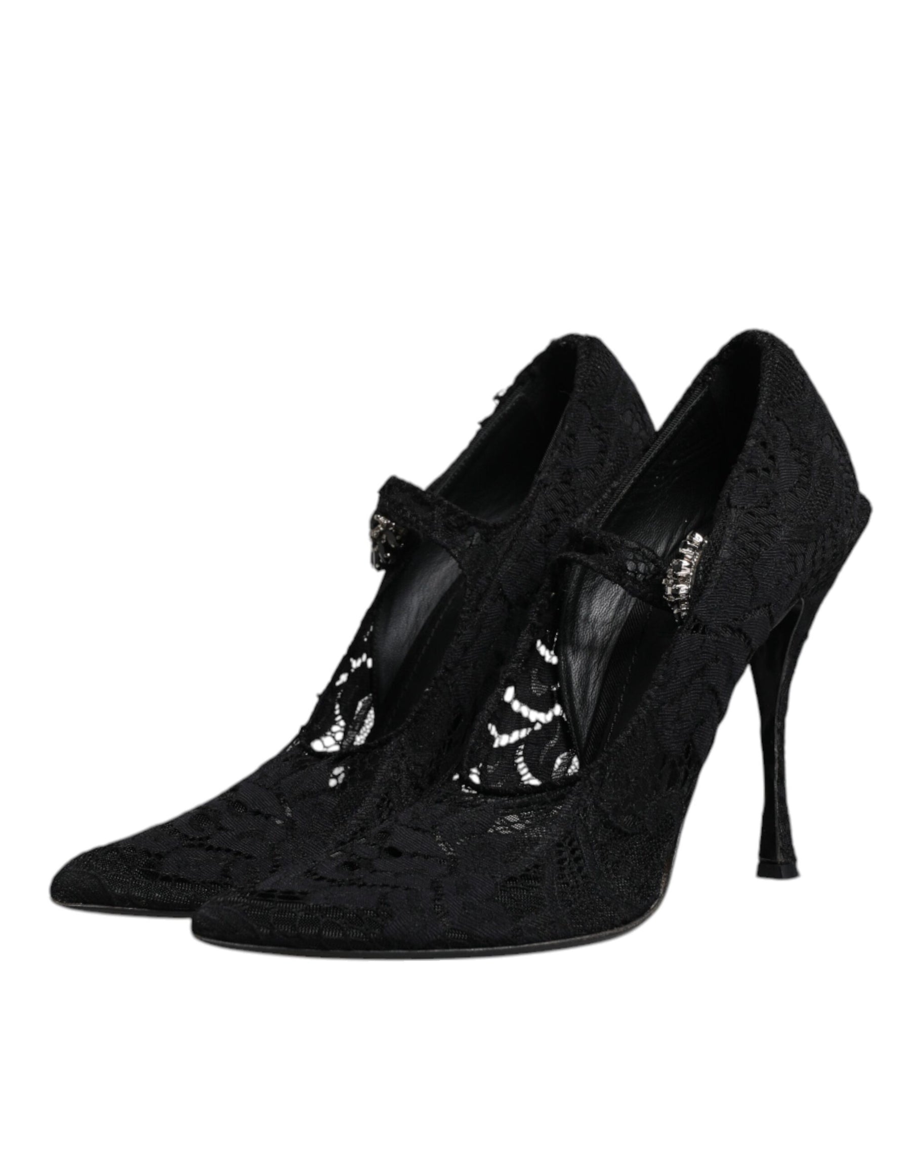 Dolce & Gabbana Black Lace Crystals Mary Jane Pumps Shoes | Regal Royce