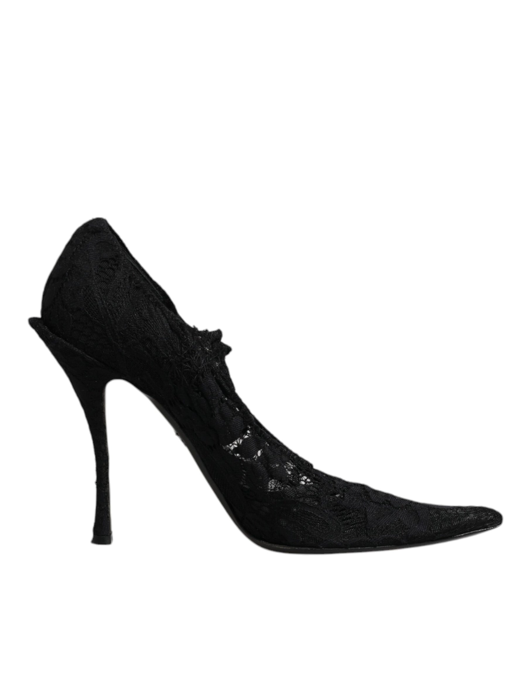 Dolce & Gabbana Black Lace Crystals Mary Jane Pumps Shoes | Regal Royce
