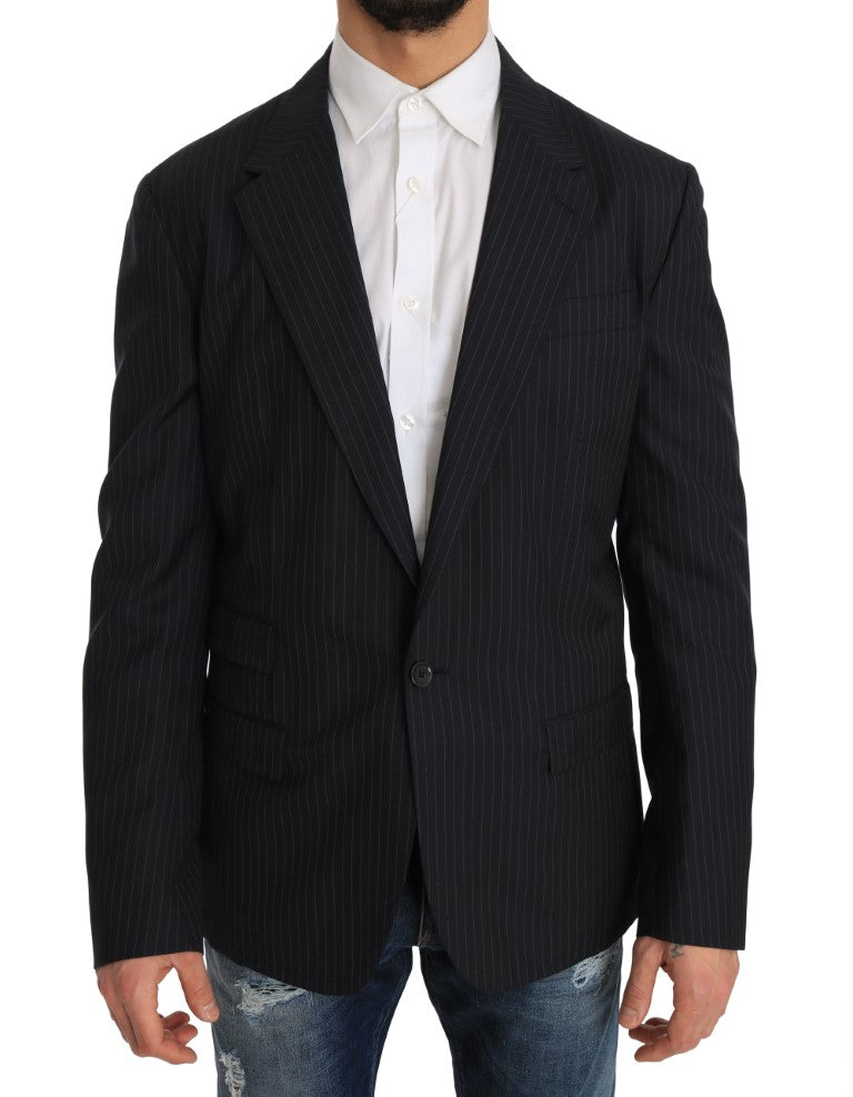 Dolce & Gabbana Gray Striped Wool Jacket Coat Slim Blazer | Regal Royce