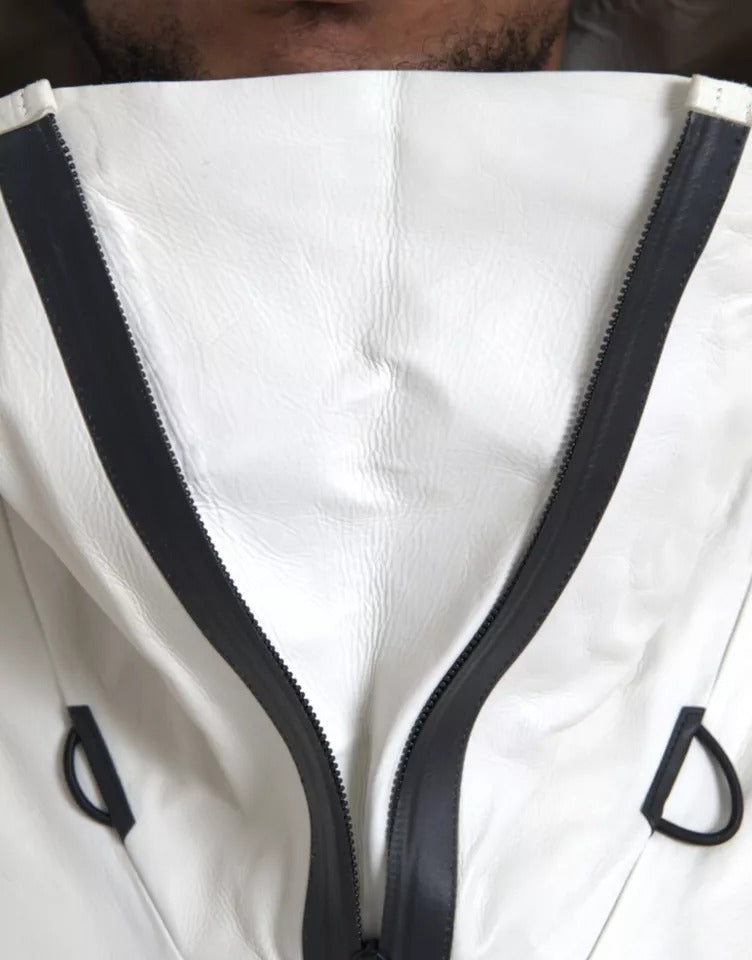 Bottega Veneta White Leather Men Waterproof Jacket Blouson | Regal Royce