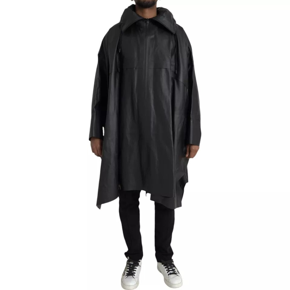 Bottega Veneta Black Leather Hooded Men Trenchcoat Jacket | Regal Royce