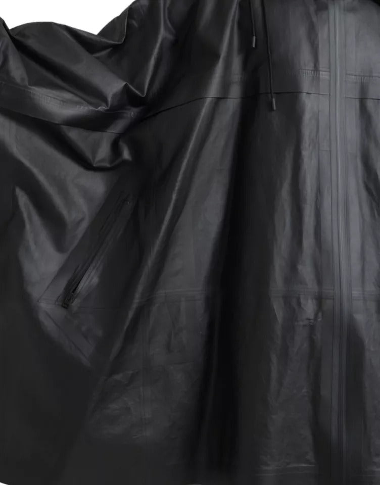 Bottega Veneta Black Leather Hooded Men Trenchcoat Jacket | Regal Royce