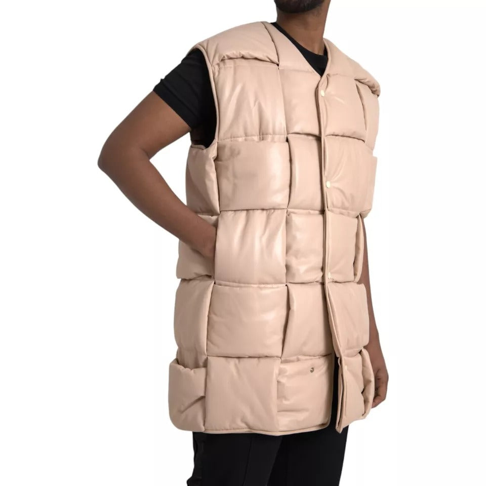 Bottega Veneta Beige Quilted Sleeveless Calf Leather Jacket | Regal Royce
