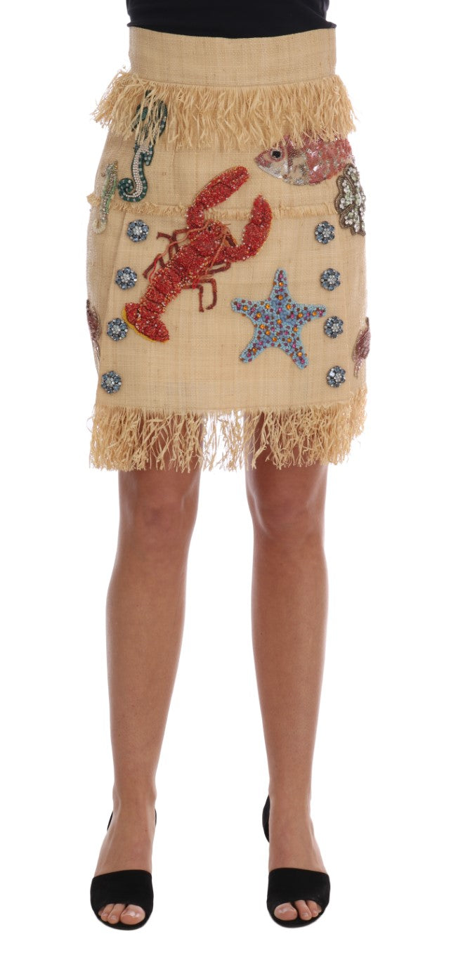 Dolce & Gabbana Crystal Beige Palm Fiber Skirt | Regal Royce