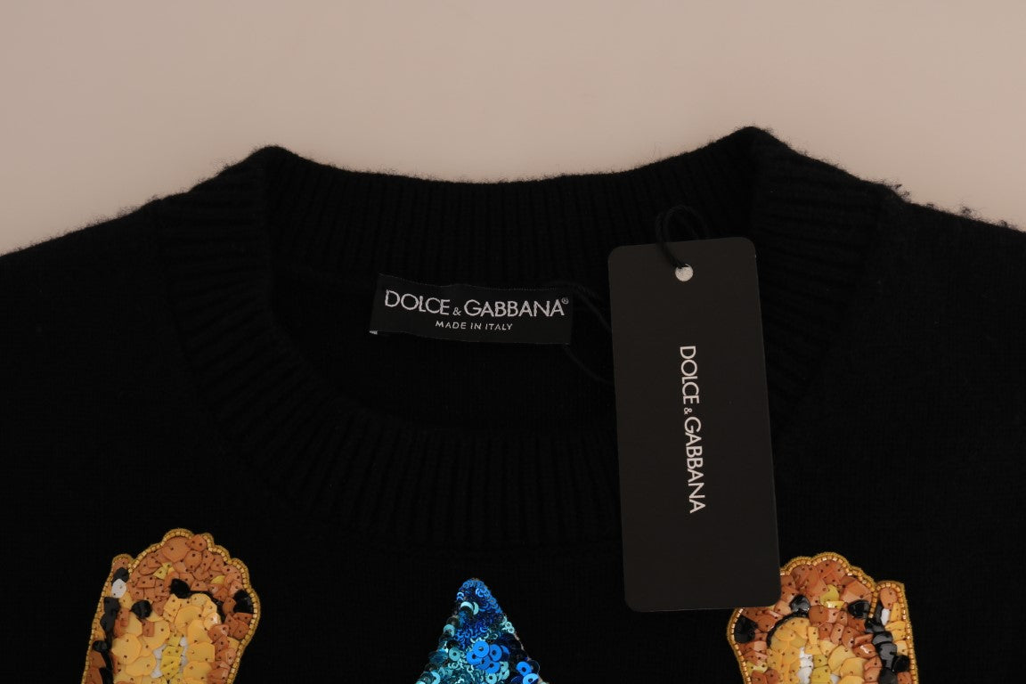 Dolce & Gabbana Fairy Tale Crystal Black Cashmere Sweater | Regal Royce