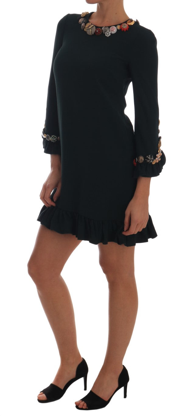 Dolce & Gabbana Crystal Green Stretch A-Line Short Dress | Regal Royce