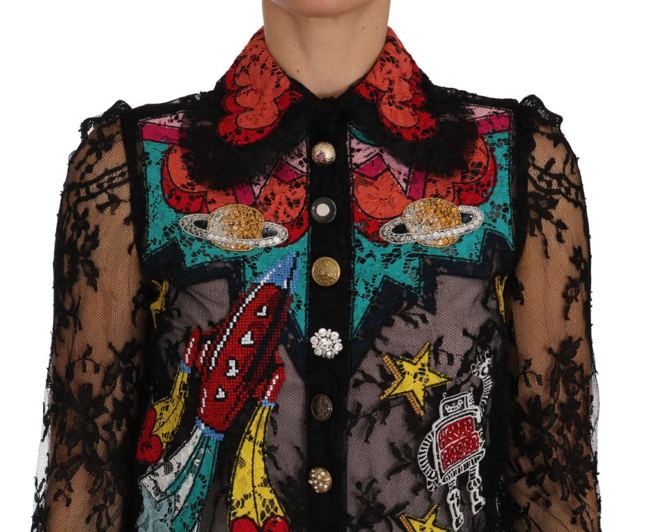 Dolce & Gabbana Black Lace Crystal SPACE Shirt | Regal Royce