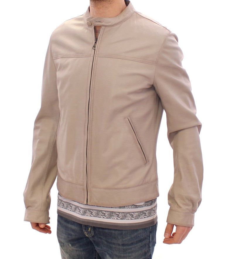 Dolce & Gabbana Beige Leather Jacket Biker Coat | Regal Royce