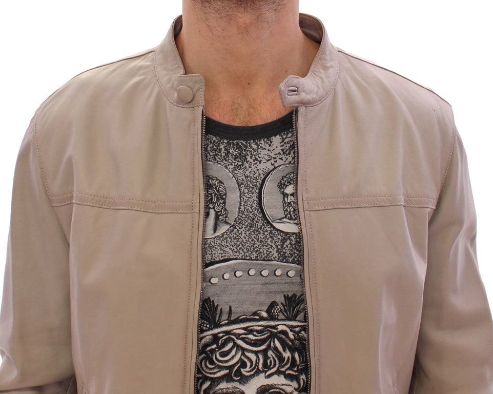 Dolce & Gabbana Beige Leather Jacket Biker Coat | Regal Royce