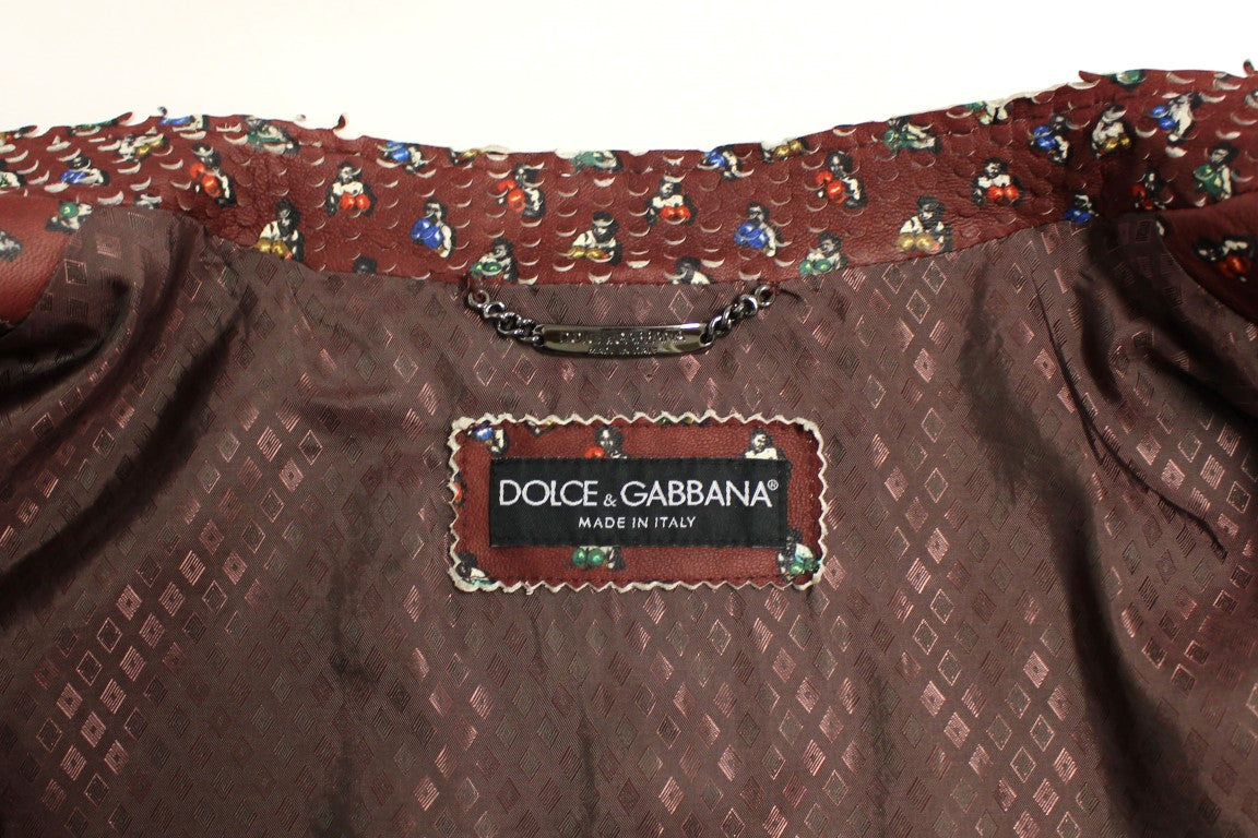 Dolce & Gabbana Bordeaux Leather Boxer Print Jacket Coat | Regal Royce