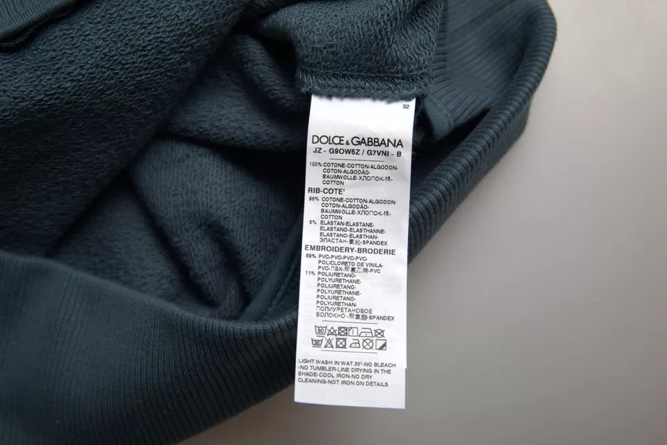 Dolce & Gabbana Blue Cotton Logo Patch Crew Neck Men Pullover Sweater | Regal Royce