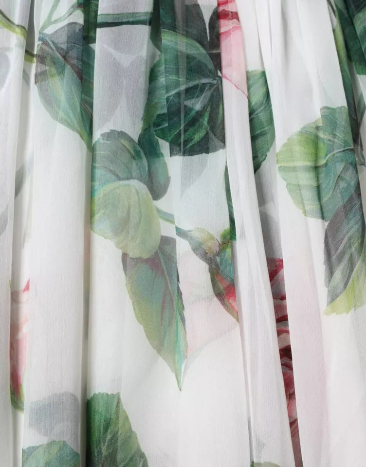 Dolce & Gabbana White Silk Floral Print A-line Midi Dress | Regal Royce