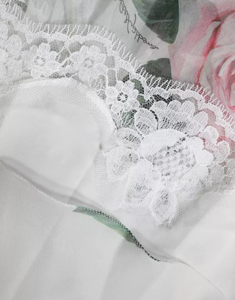 Dolce & Gabbana White Silk Floral Print A-line Midi Dress | Regal Royce