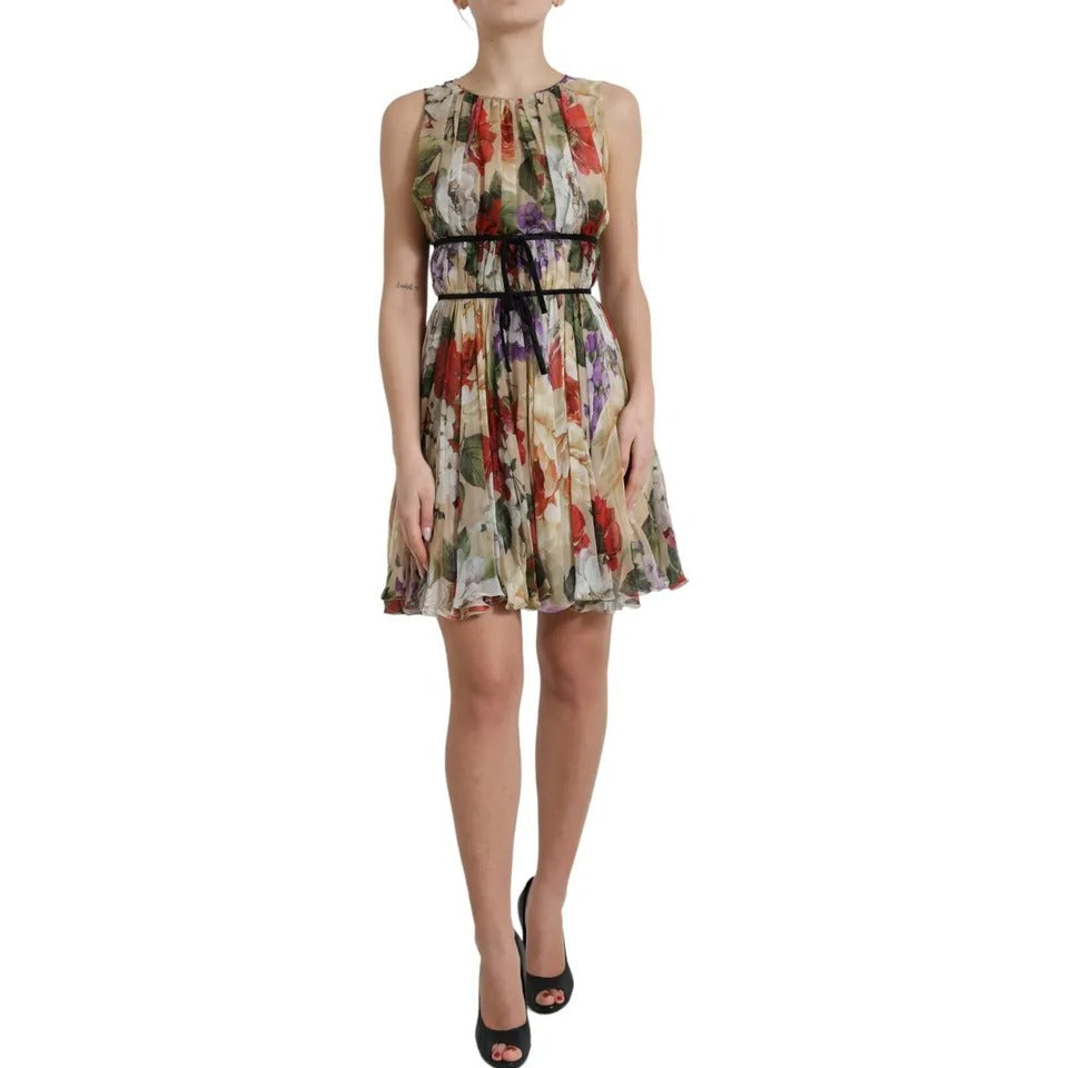 Dolce & Gabbana Beige Floral Sleeveless A-line Mini Dress | Regal Royce