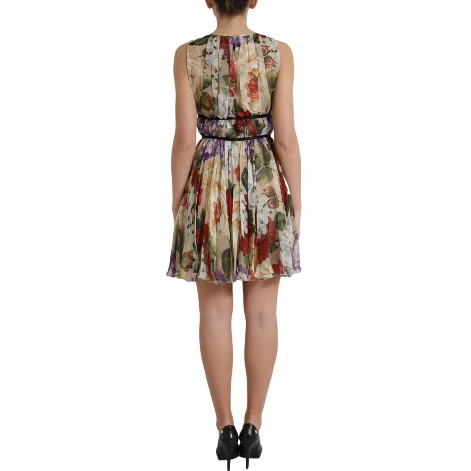 Dolce & Gabbana Beige Floral Sleeveless A-line Mini Dress | Regal Royce