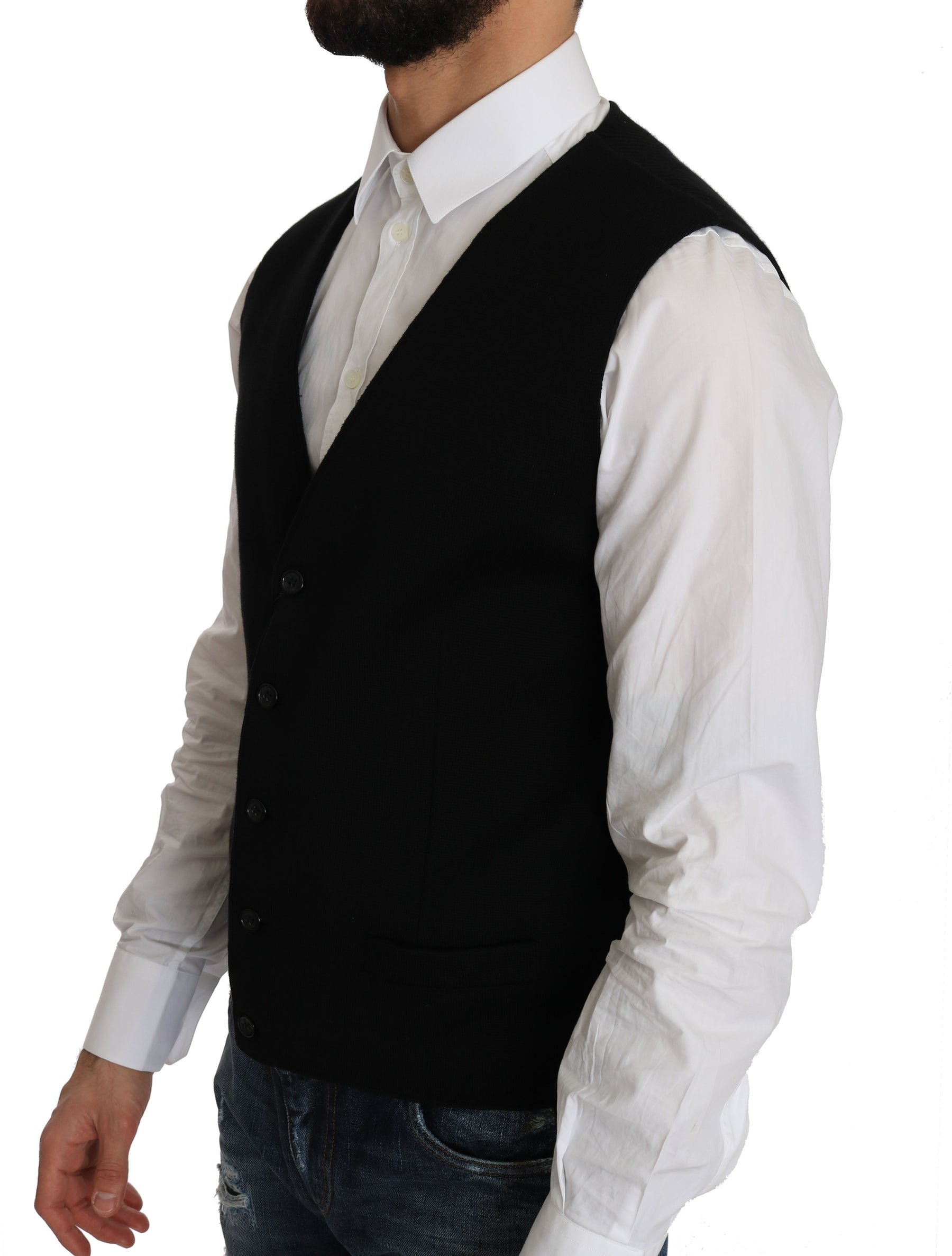 Dolce & Gabbana Black Cotton Dress Woven Waistcoat | Regal Royce