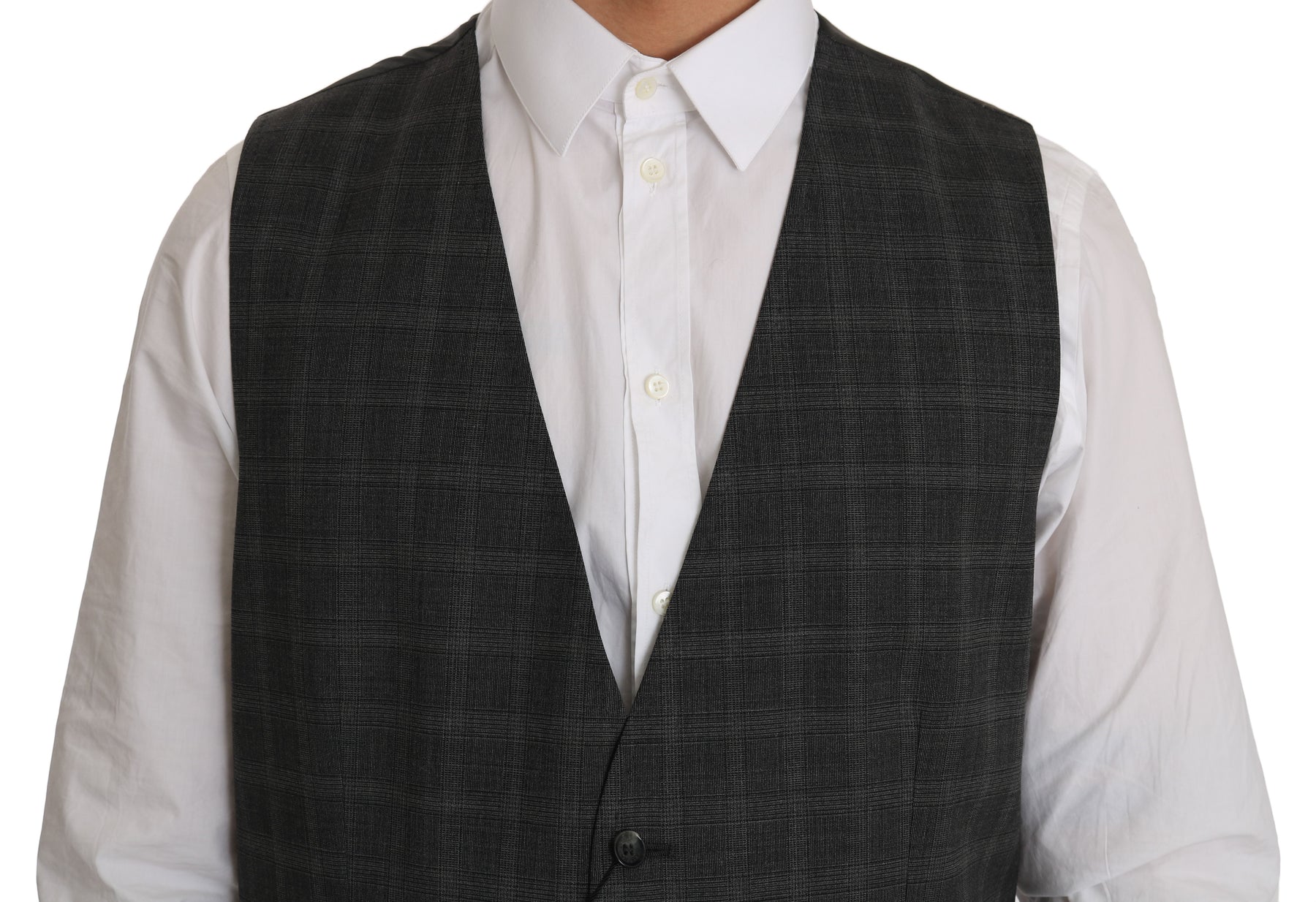 Dolce & Gabbana Gray Wool STAFF Checkered Stretch Vest | Regal Royce