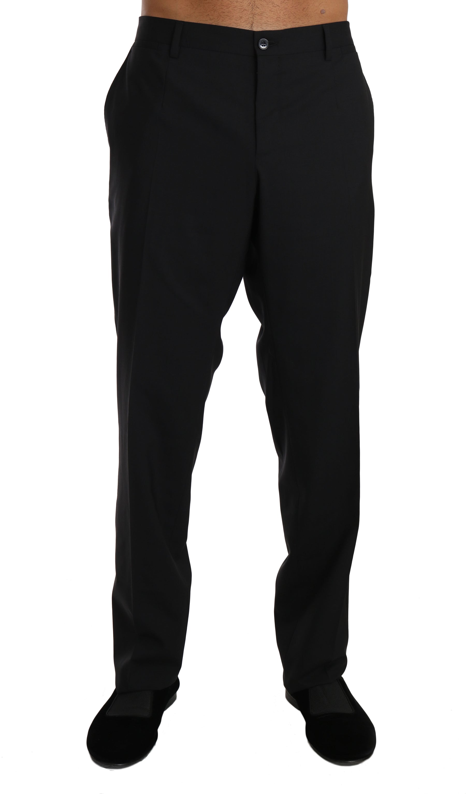 Dolce & Gabbana Black Wool Stretch Formal Trousers | Regal Royce