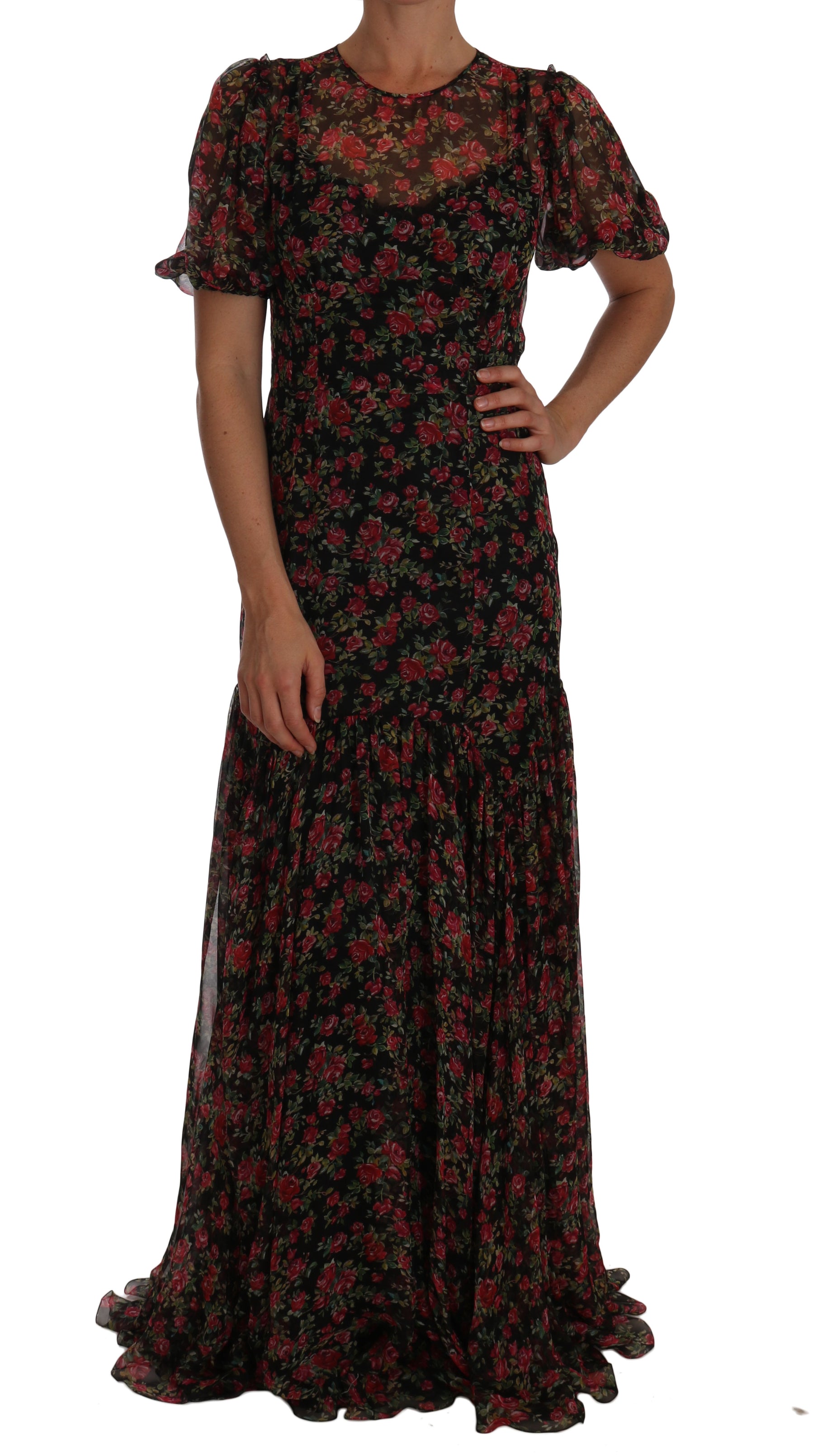 Dolce & Gabbana Black Floral Roses A-Line Shift Gown | Regal Royce