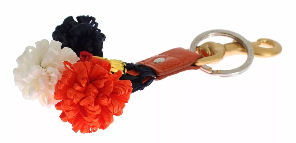 Dolce & Gabbana Brown Gold Raffia Leather Clasp Finder Chain Keyring | Regal Royce