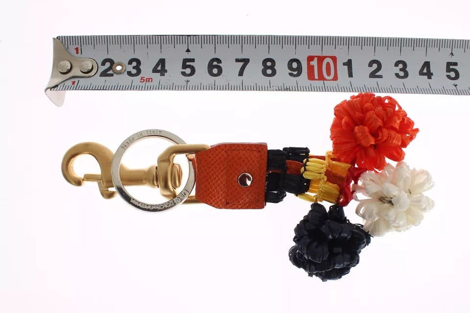 Dolce & Gabbana Brown Gold Raffia Leather Clasp Finder Chain Keyring | Regal Royce
