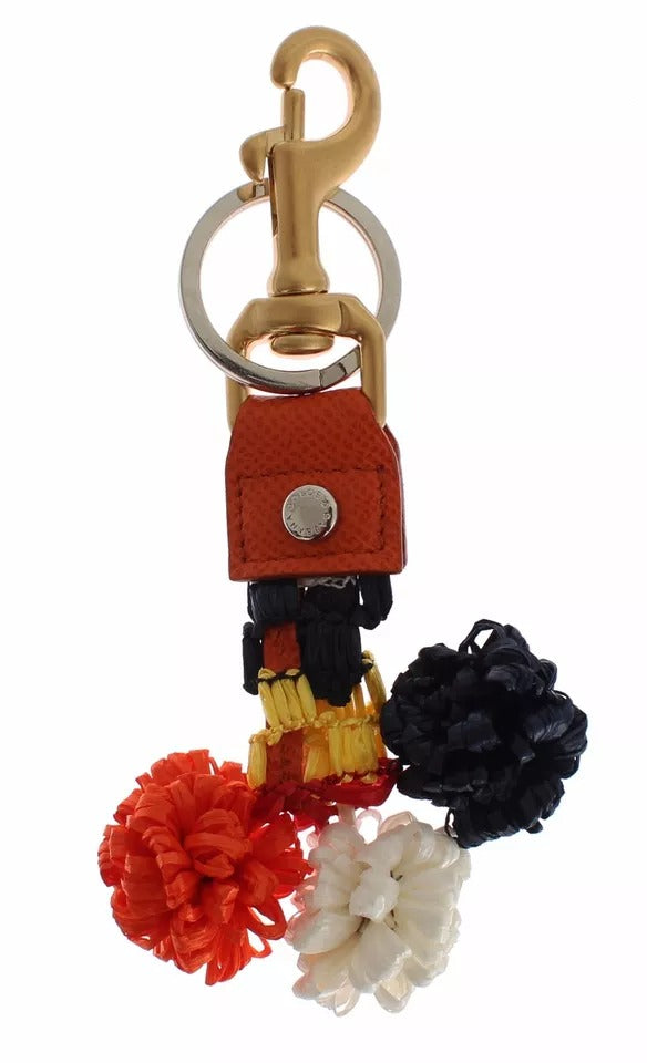 Dolce & Gabbana Brown Gold Raffia Leather Clasp Finder Chain Keyring | Regal Royce