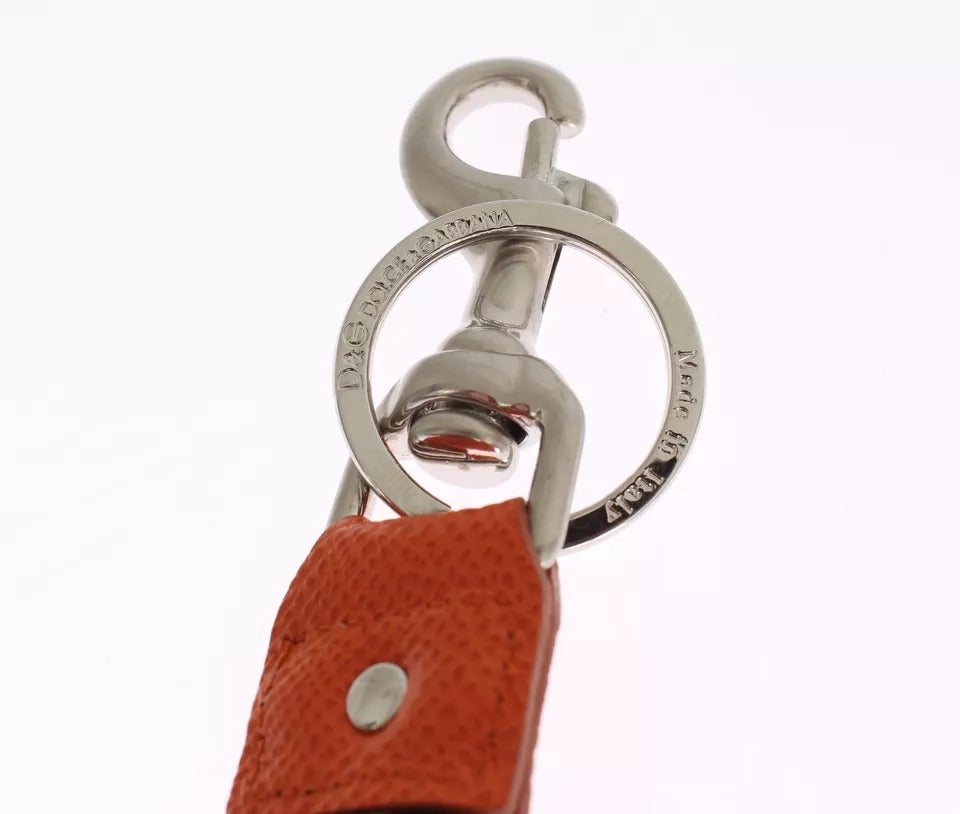 Dolce & Gabbana Silver Brown Raffia Leather Clasp Finder Chain Keyring | Regal Royce