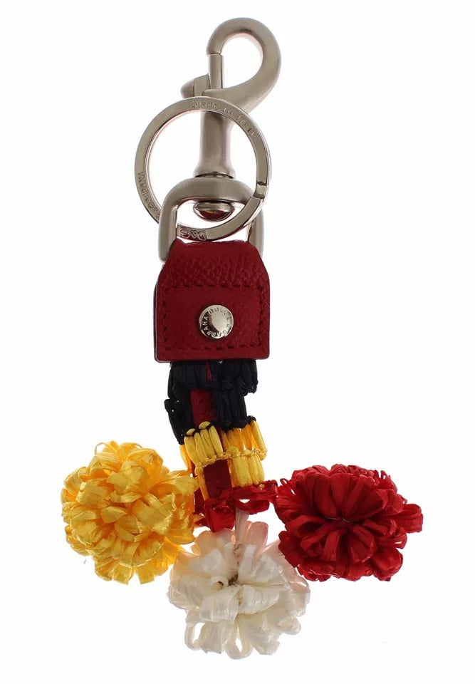 Dolce & Gabbana Silver Brown Raffia Leather Clasp Finder Chain Keyring | Regal Royce