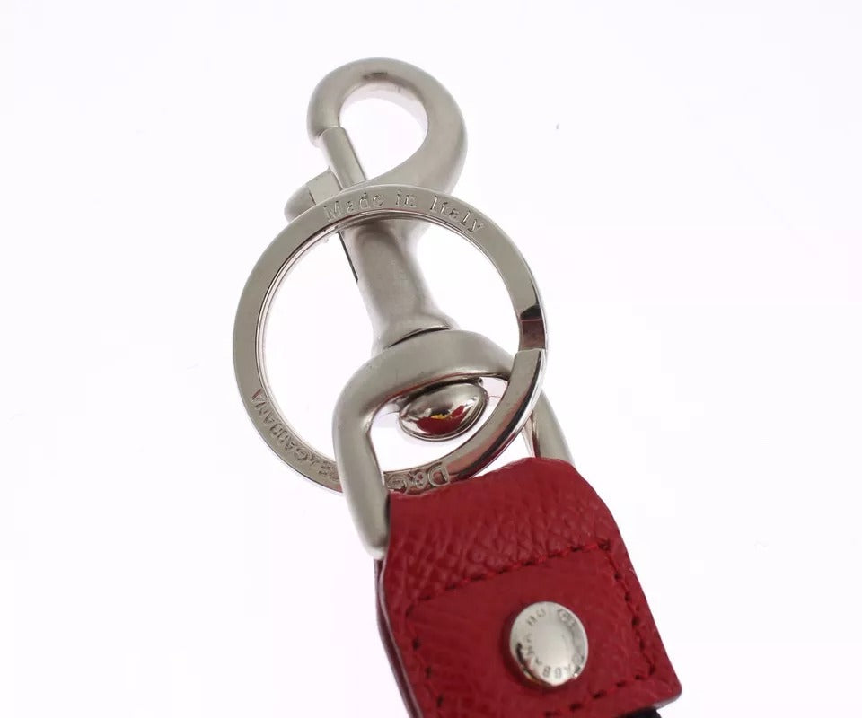 Dolce & Gabbana Silver Brown Raffia Leather Clasp Finder Chain Keyring | Regal Royce