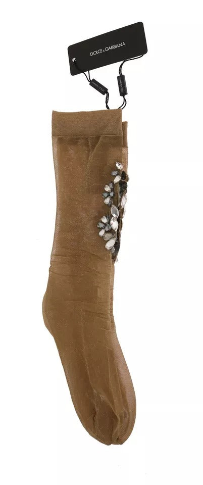 Dolce & Gabbana Gold Stretch Floral Clear Crystal Stocking Socks | Regal Royce