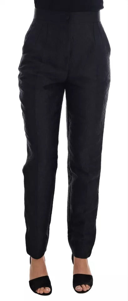 Dolce & Gabbana Black Floral Brocade High Waist Pants | Regal Royce