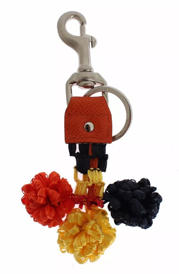 Dolce & Gabbana Red Yellow Raffia Leather Clasp Finder Keyring Keychain | Regal Royce
