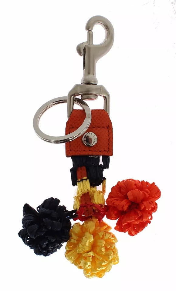 Dolce & Gabbana Red Yellow Raffia Leather Clasp Finder Keyring Keychain | Regal Royce