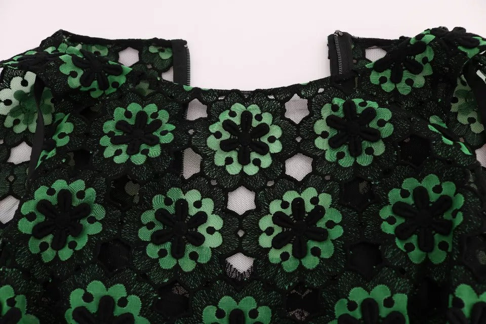 Dolce & Gabbana Green Floral Ricamo A-Line Shift Dress | Regal Royce