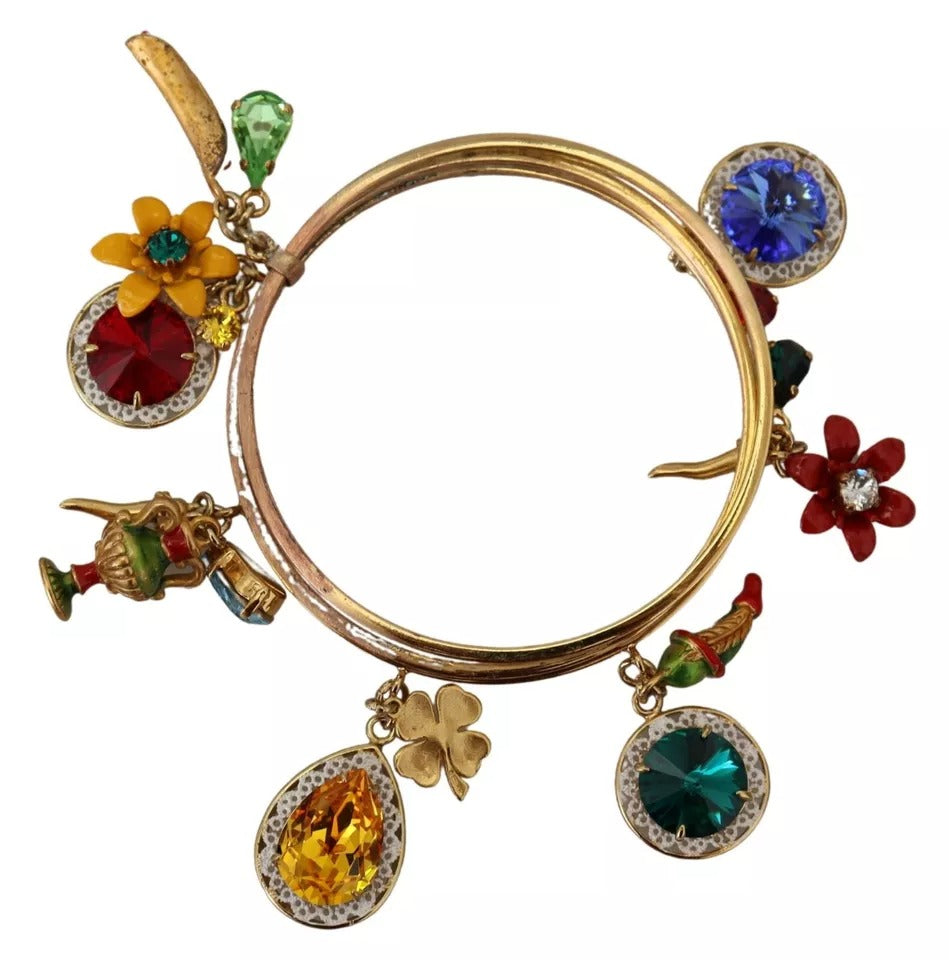 Dolce & Gabbana Multicolor Crystal Gold Tone Brass Bangle Bracelet | Regal Royce