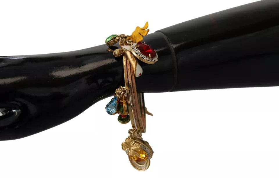 Dolce & Gabbana Multicolor Crystal Gold Tone Brass Bangle Bracelet | Regal Royce