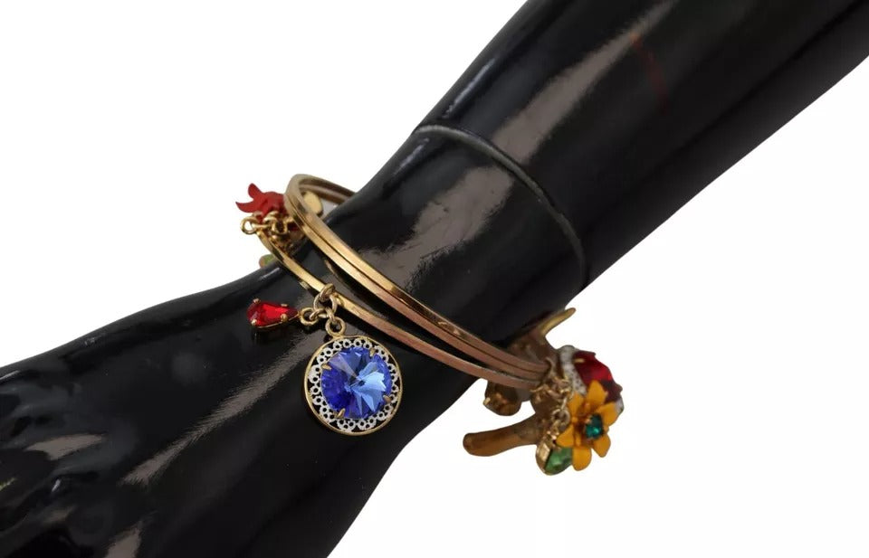 Dolce & Gabbana Multicolor Crystal Gold Tone Brass Bangle Bracelet | Regal Royce