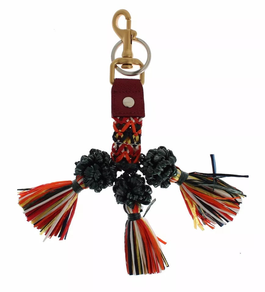 Dolce & Gabbana Multicolor Raffia Leather Clasp Finder Chain Keyring | Regal Royce