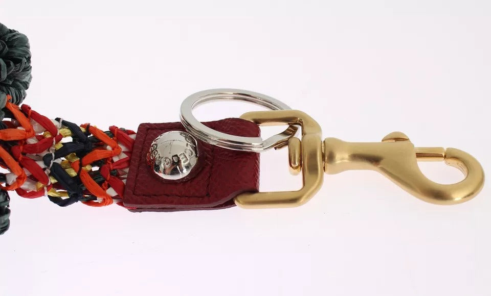 Dolce & Gabbana Multicolor Raffia Leather Clasp Finder Chain Keyring | Regal Royce