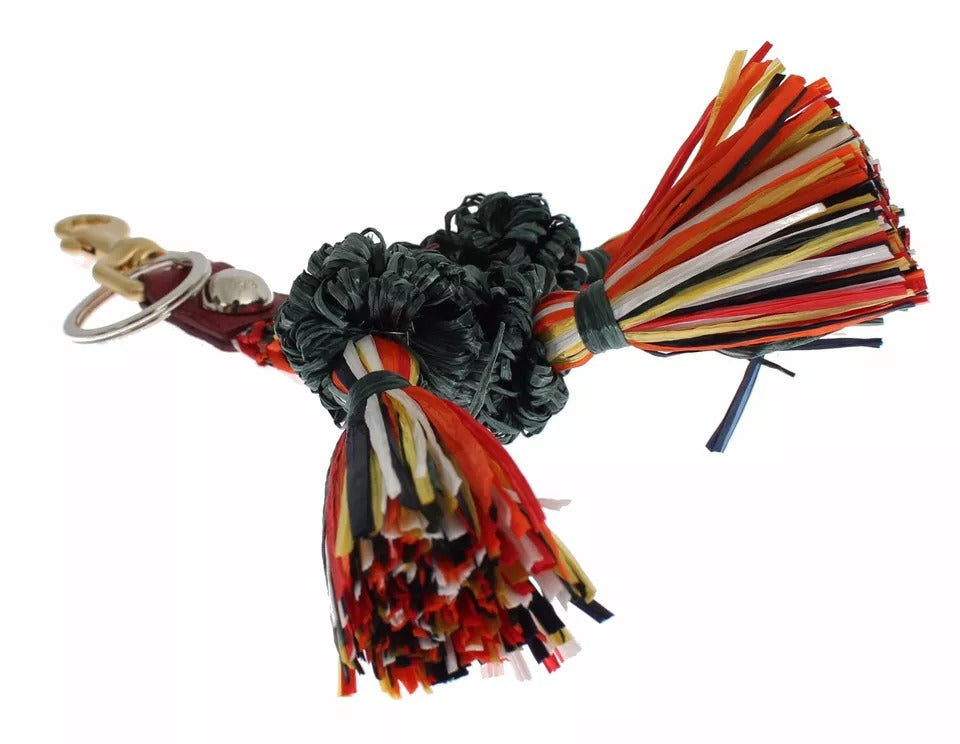 Dolce & Gabbana Multicolor Raffia Leather Clasp Finder Chain Keyring | Regal Royce